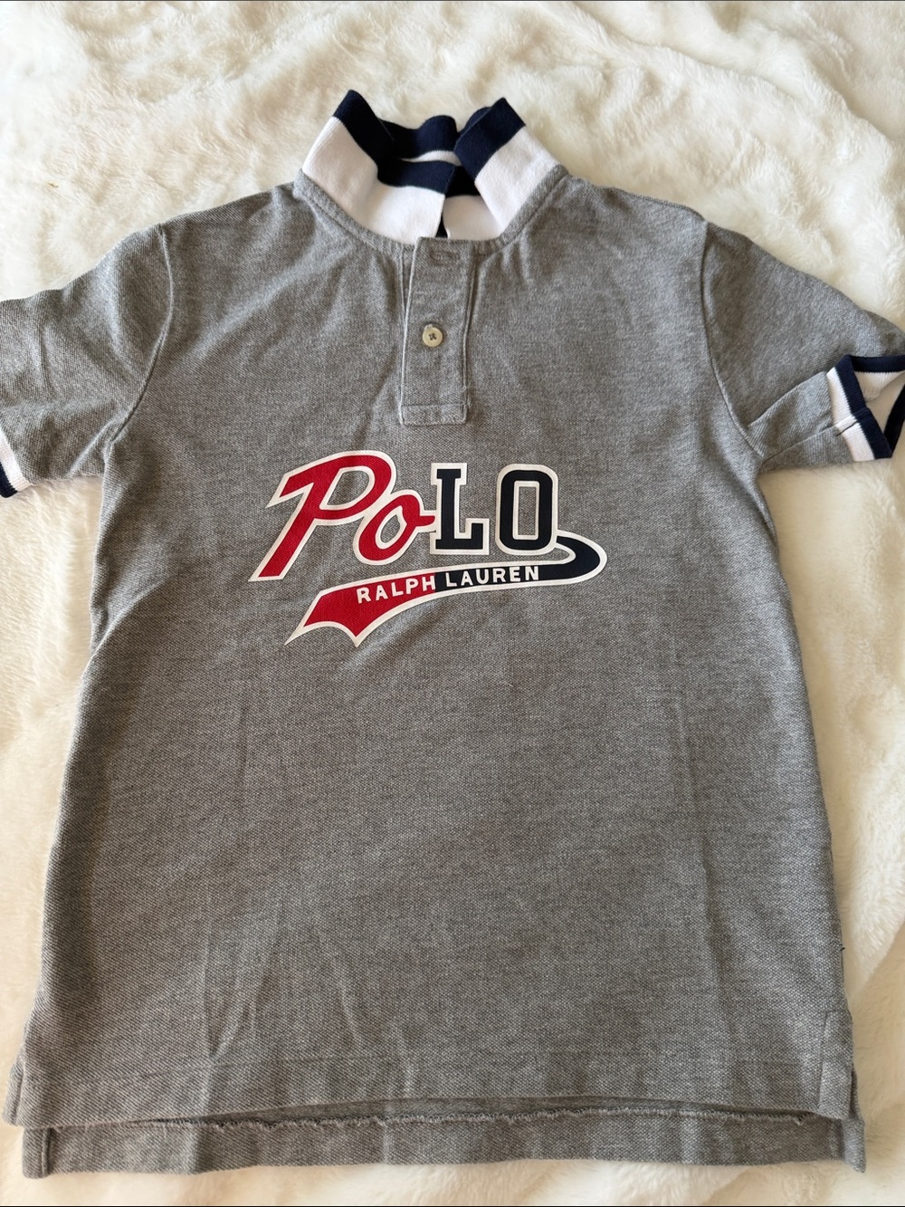 Boys Polo by Ralph Lauren Gray Polo with Red & Navy Logo